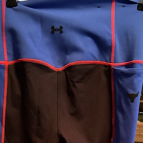 Under Armour Project Rock Blue & Black Leggings with Red Accents - Picture 2 of 4